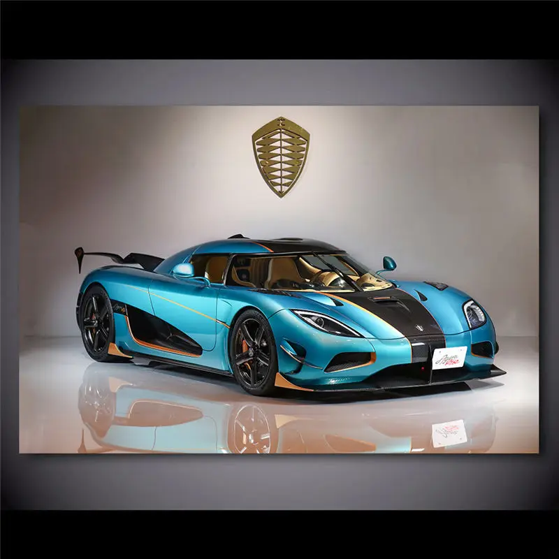 Картина на холсте Sportscar Koenigsegg Agera RSR светильник-Голубой автомобиль настенные