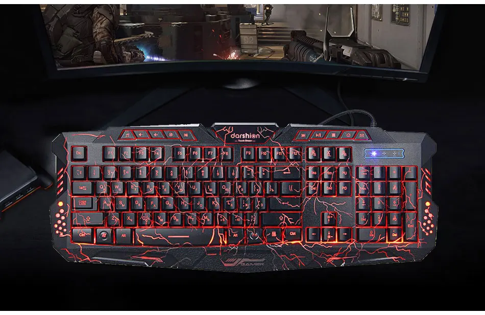 LED клавиатуры 3-Цвет клавиатуры Keyboard Switch подсветкой USB Проводная Игровые ПК / ноутбука русский и английский клавиатуры Игровая освещенная клавиатура привело клавиатура с подсветкой