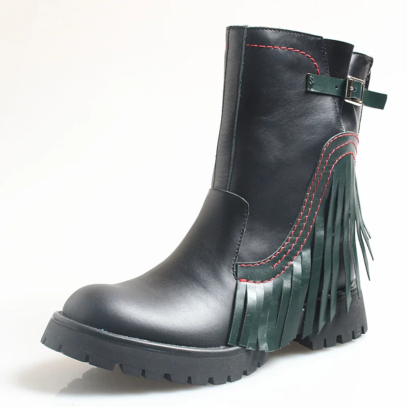 

2020Autumn/winter New Products Fashion Fringe All-match Martin Boots Women's Thick-soled Short Tube Trendy Leather Chelsea Boots