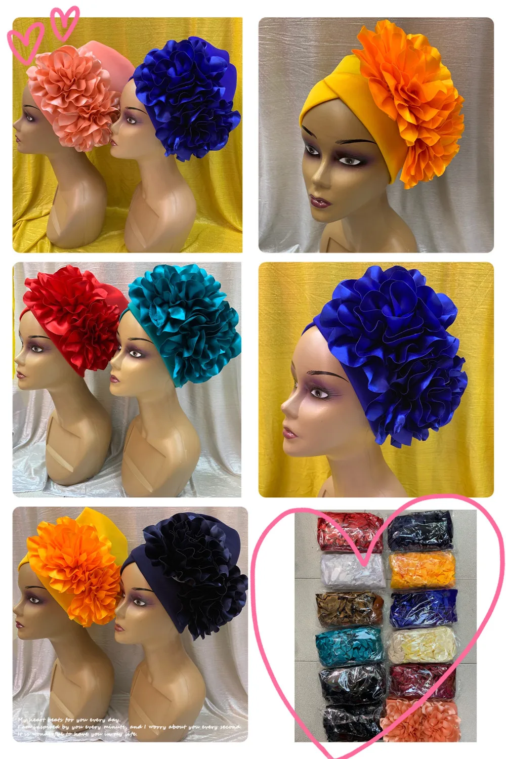 Muslim Fashion Turban Caps For Women Big Flower Female Head Wraps Accessoires Ladies Headband Turbans 12pcs/pack