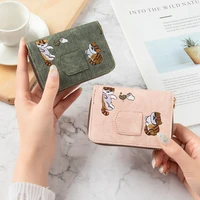 embroidery business card holder cute cartoon ladies card holder pu zipper womens wallet for cards casual credit id cardholder