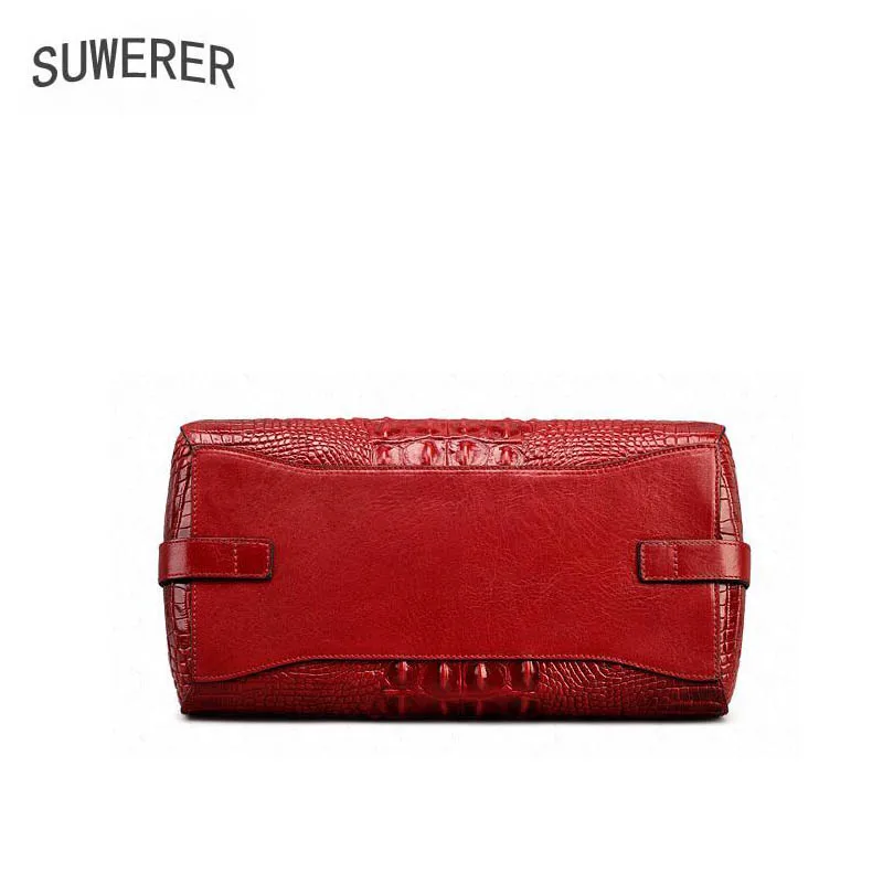 

SUWERER Super cowhide luxury handbags women bags designer women Genuine Leather bag Crocodile embossed leather bag fashion tote