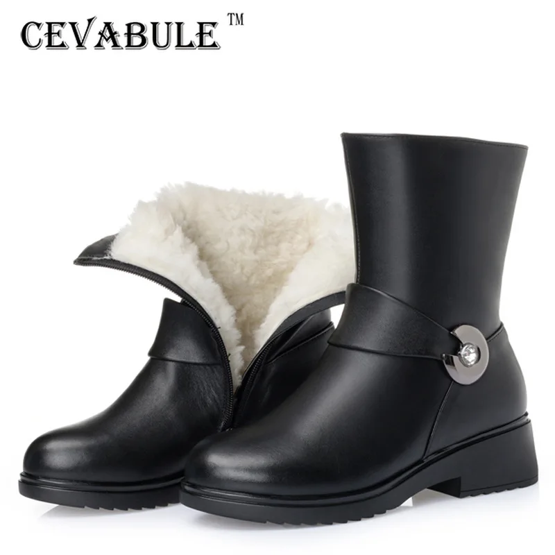 

CEVABLUE Boots Women's Winter Short Boots Velvet Medium Heel Thick Low-heeled Boots Round Head Warm Wool Boots 43 ZLT