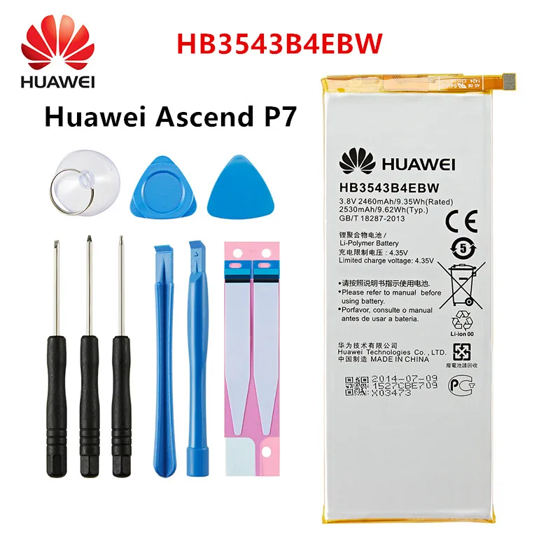 Оригинальный аккумулятор Hua Wei 100% HB3543B4EBW 2530 мАч для Huawei Ascend P7 L07 L09 L00 L10 L05 L11 сменные