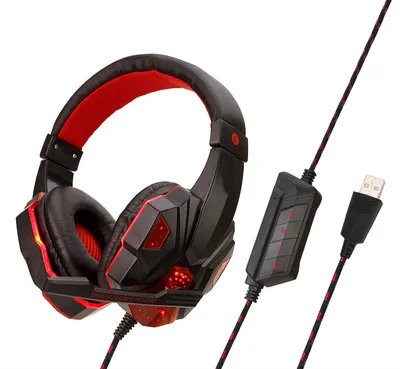 USB black red Новые игровые наушники PS4 стерео наушники гарнитура с микрофоном для ноутбука/ПК планшета геймера люминесцентные наушники - Цвет: USB black red