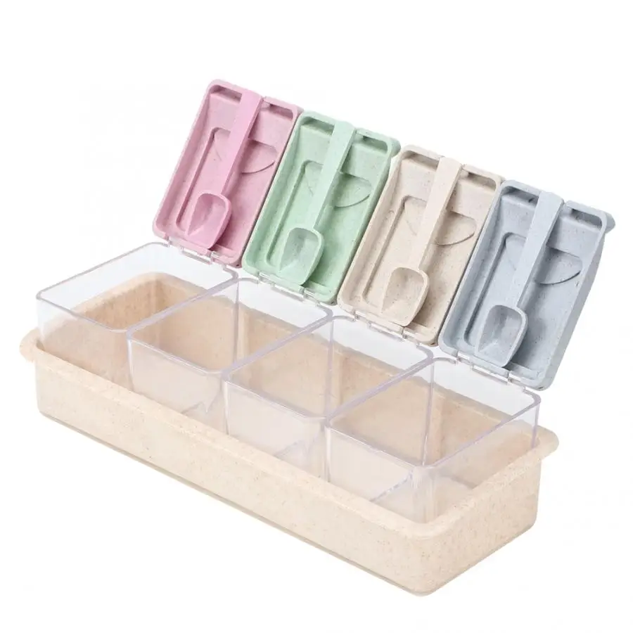 Банка для специй коробка приправ с четырьмя ячейками кухонная бутылка хранения