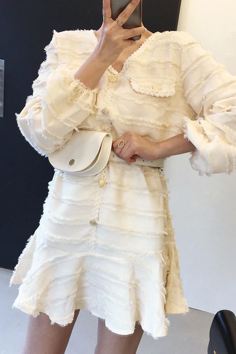 SHENGPALAE 2020 новое весеннее поступление v образный ворот оборки Vestidos женское платье с