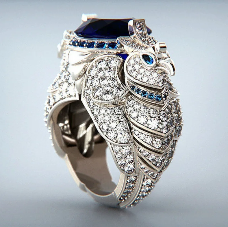 

Milangirl Trendy Ladies Blue CZ Stone Parrot Ring Micro Paved Rhinestones Bird Ring for Women Punk Party Gothic Jewelry Gift