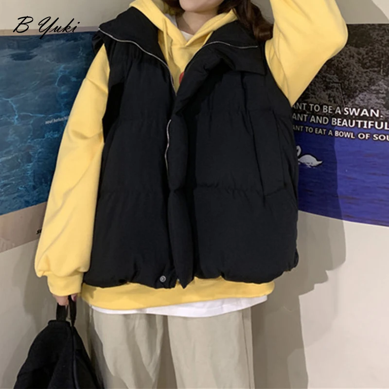 

Blessyuki Winter Oversized Thicken Soft Cotton Vest Women Casual Simple Solid Bread Waistcoat Female Fashion Zipper Warm Jacket