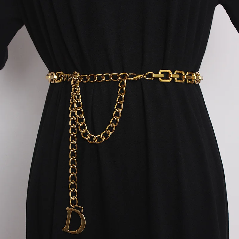 Vintage Gold Waist Chain Belt Accessories Female Decorate D Letter Chain Belt for Women With Pants Dress Skirt Metal Fashion