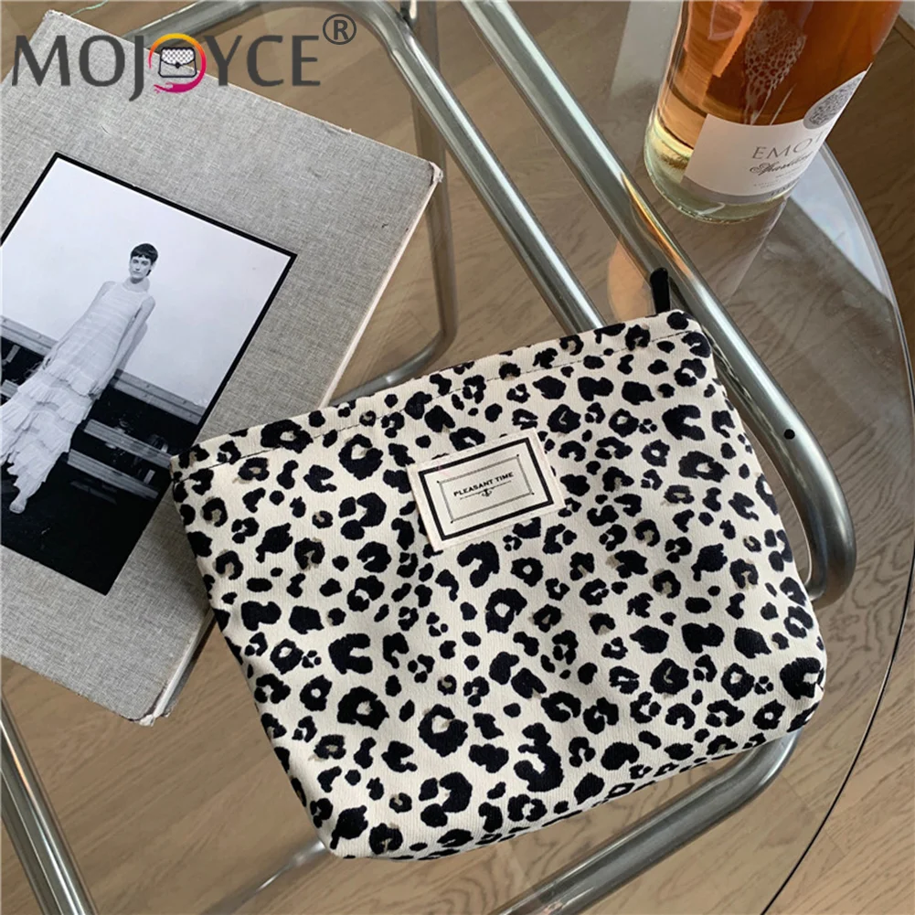 

Модная холщовая косметичка с леопардовым принтом для женщин, портативная дорожная Сумочка для хранения косметики, повседневный маленький ...