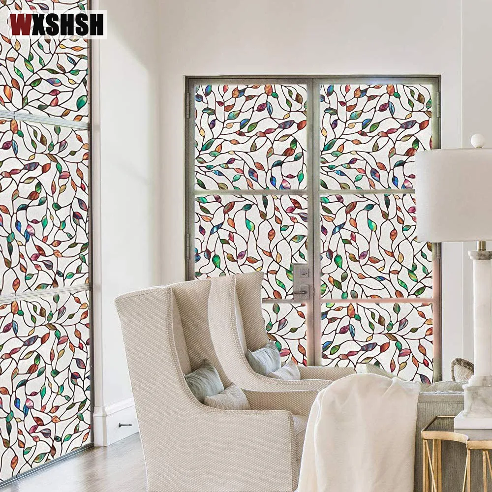 

Stained Leaf Window Film Electrostatic Drop-Shipping Heat-Proof Privacy Protection Reusable Removable Home-Decor Window Covering