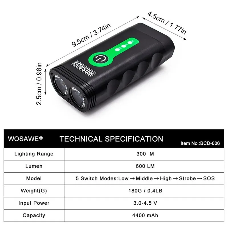 Велосипедный передний фонарь с держателем 5 режимов зарядка через