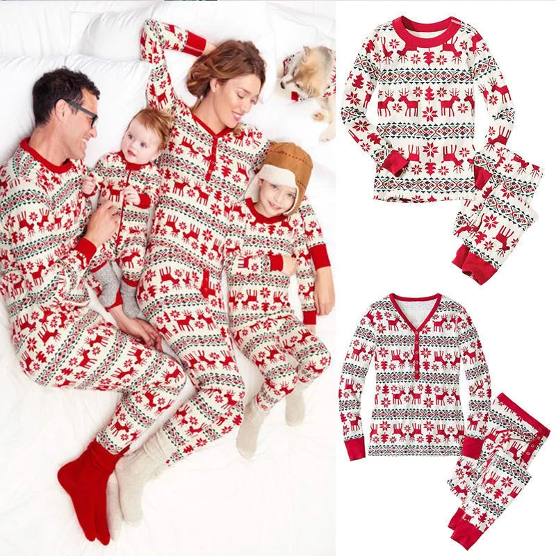

New Year Christmas Pajamas Set Parent-child Xmas Print Sleepwear Autumn Winter Family Nightwear Homwear Family Matching Clothes