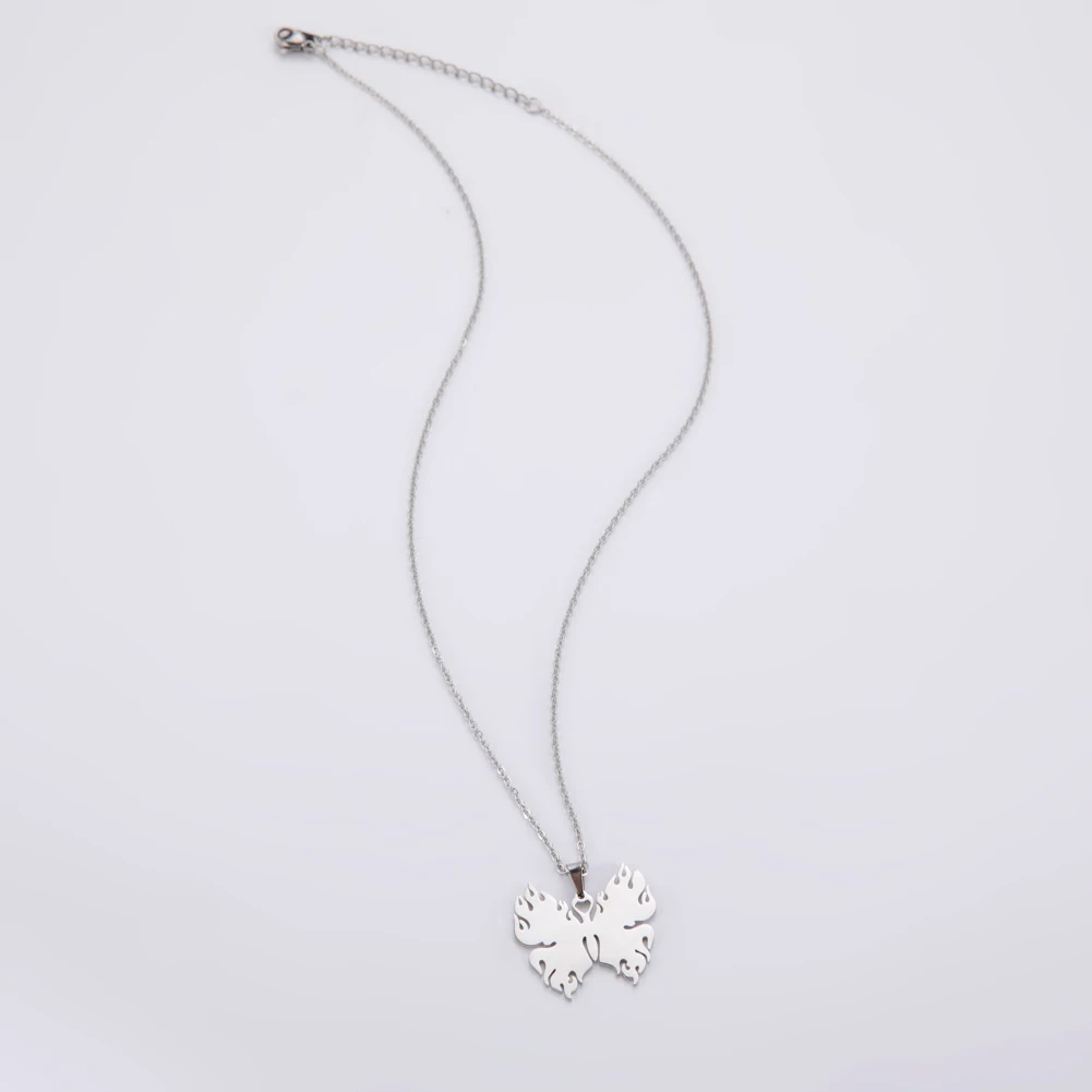 

Unift Cool Burning Butterfly Pendant Necklace Stainless Steel Flame Fire-Shaped Choker with Heart Hip Pop Punk Jewelry Rebirth