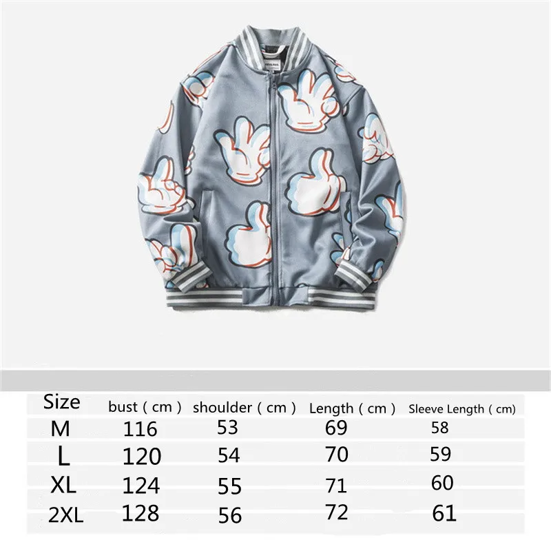 

2021 new fashion jacket trend gesture pattern full print hip hop high street jacket for men and women couples