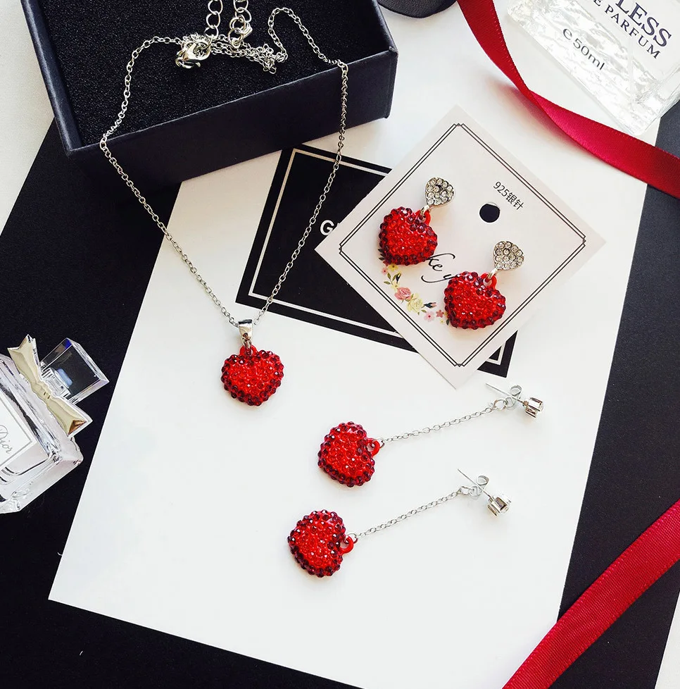 

S925 Tremella Needle Earrings Female Long Red Love Earrings Full Of Heart Korea Earrings Simple Earrings 2021