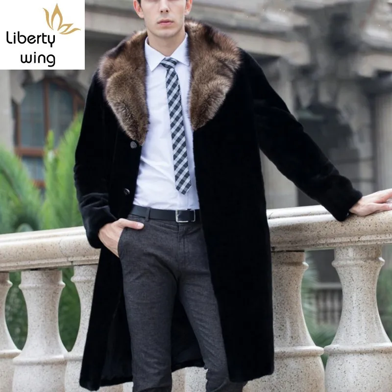 

Business Man Faux Long Winter Warm Overcoat Fashion Single Breasted Fur Collar Large Size S-6XL Outwear Coat For Men