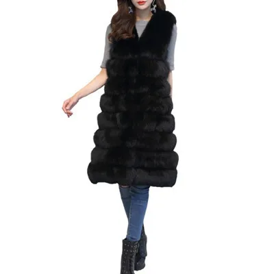 

autumn Haining fur hot sale winter women's wear extended sleeveless vest fox coat