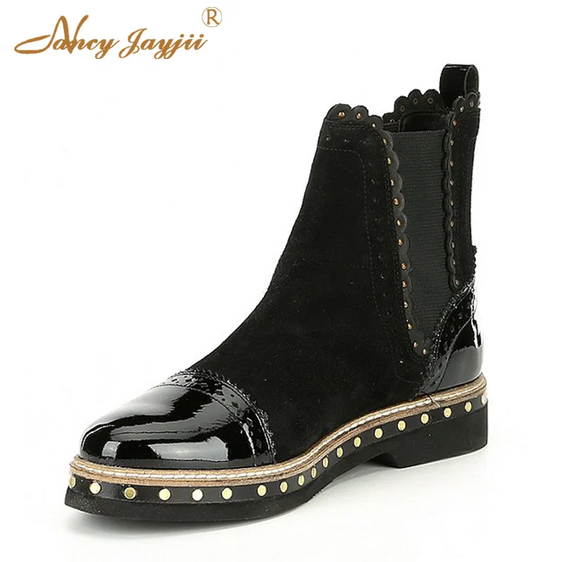 Женская обувь Челси для взрослых ботильоны с заклепками и круглым носком на