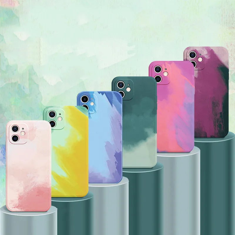 

Watercolor Rendering Phone Case for iphone 12 11 Pro Max 7 8 Plus X XR XS Max 12 mini Case Soft TPU Cover Image Pattern Shell