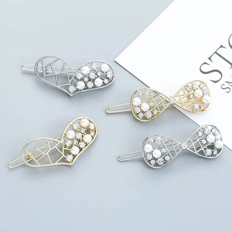 Блестящие заколки для волос полые Стразы жемчужные женщин милые геометрические