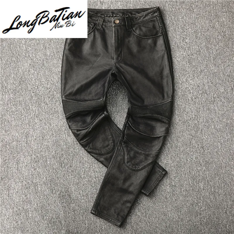 Настоящая корова мотоцикл ретро натуральная кожа мужская одежда длинные брюки