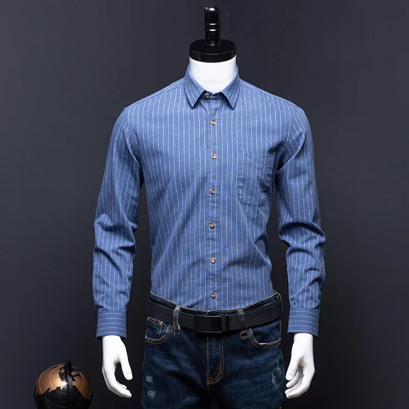Pure Cotton Long Sleeved Shirts for Men High-grade Color Spinning Business Casual Striped Shirt Plaid Shirt Slim Fit Shirt Men