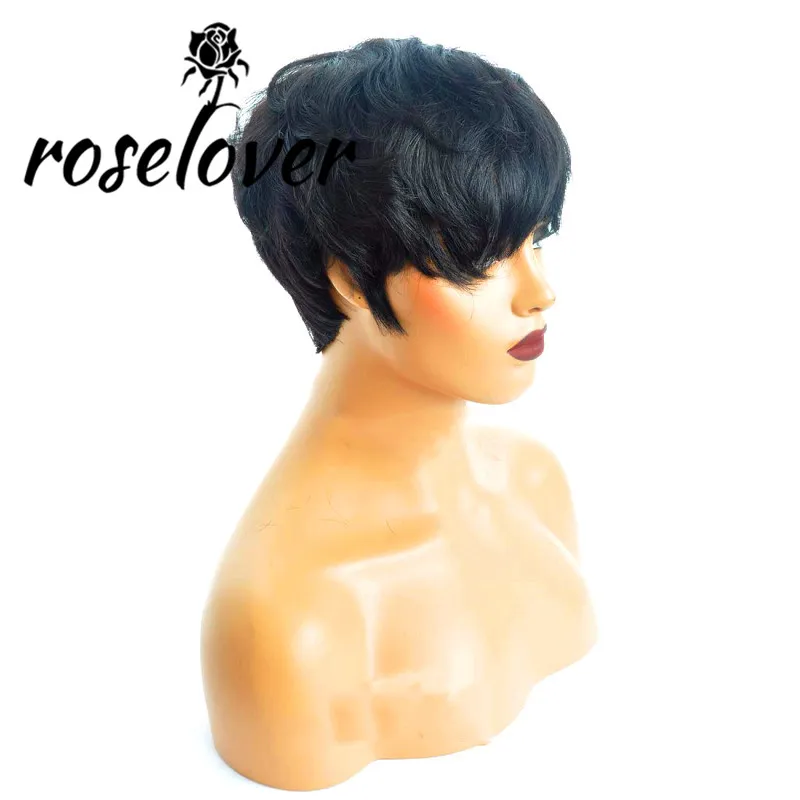 Roselover Короткие дешевые бразильские человеческие волосы парики 150% плотность 6