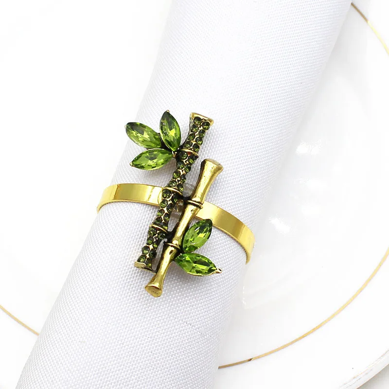 

12PCS/alloy metal spring green bamboo napkin ring tabletop western food decoration for hotel wedding banquet family gathering