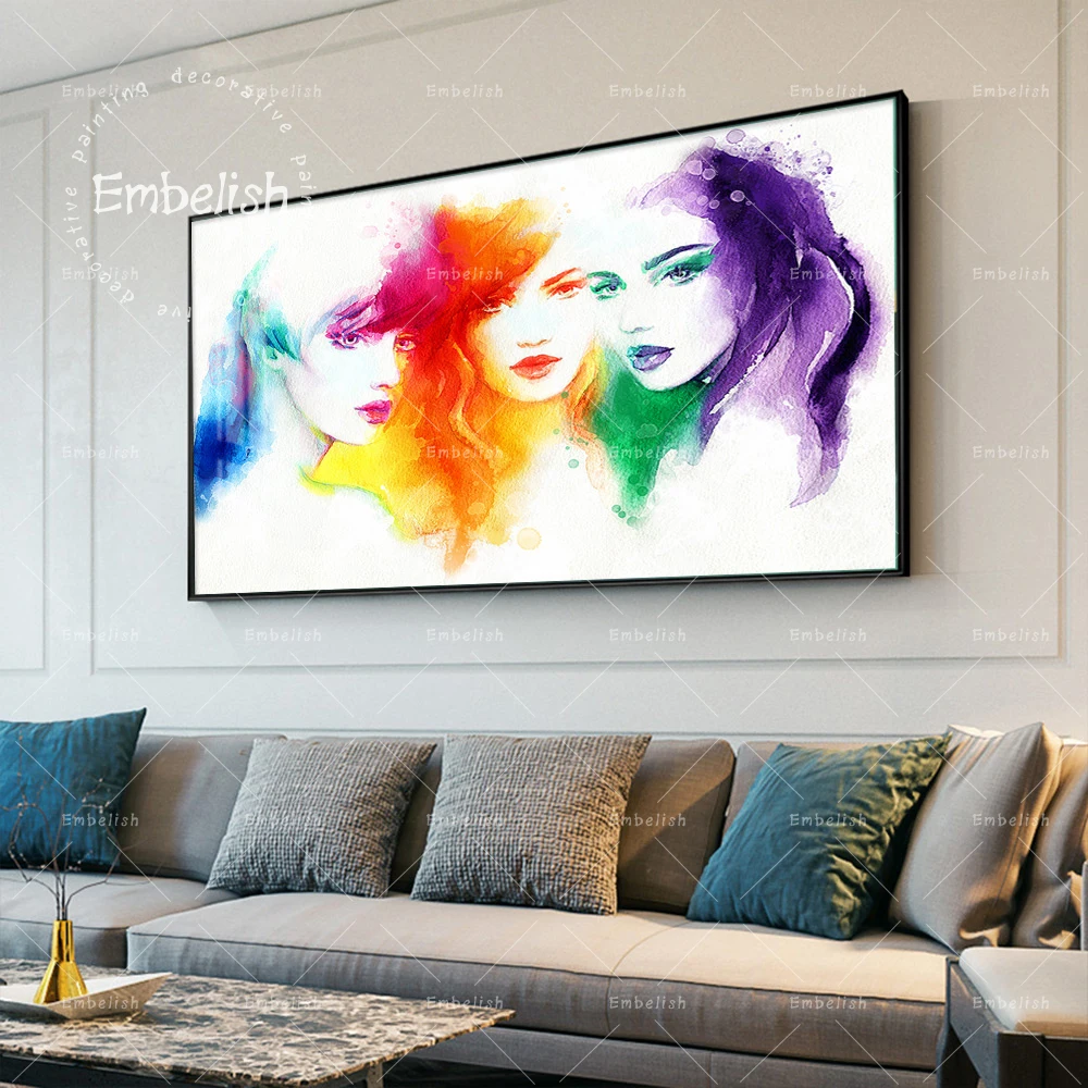

1 Pieces Three Beautiful Woman In Different Color Modern Home Decor Pictures For Living Room Wall Art Posters HD Canvas Painting