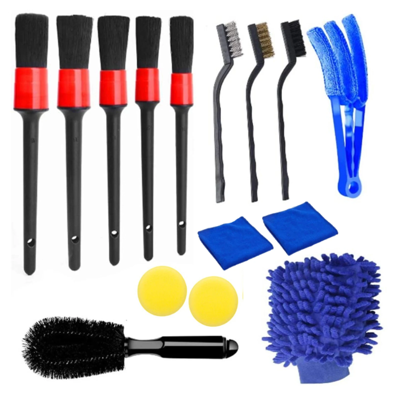 

15Pcs Car Cleaner Brush Set Waxed Detail Brush Gap Brush Wire Brush Air Outlet Brush Hub Brush Towel Sponge Cleaning Tool