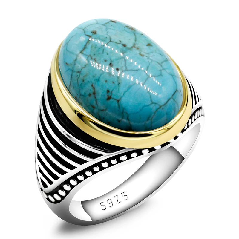 

Турецкий мужской муж подарок Красное натуральное бирюзовое кольцо женское серебряное классические ретро полосы унисекс высокие ювелирные...