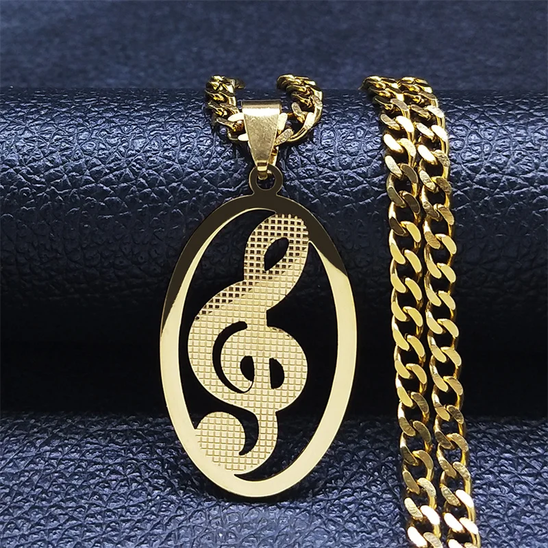 

Music Note Stainless Steel Choker Necklace Women/Men Gold Color Long Pendant Necklace Jewelry colgante acero inoxidable N4277S06