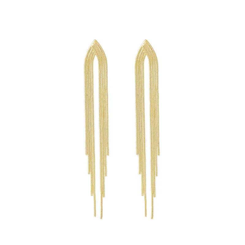 

S925 Silver Needle Golden Tassel Retro Elegant Romantic Long Temperament Stud Earrings Fashion Jewelry Earrings 2021 Trend