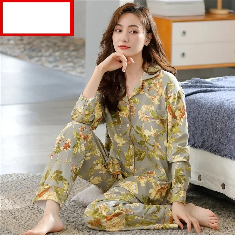Cotton pajamas women's autumn and winter cotton long-sleeved Korean style lapel home service women's spring suit women