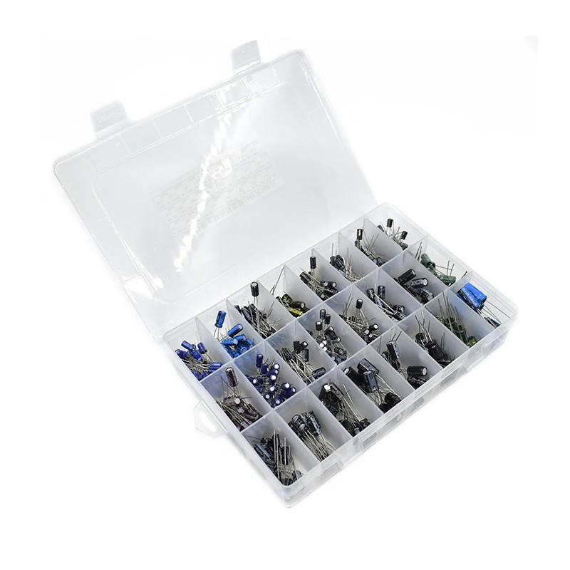 500Pcs/lot 0.1UF-1000UF 24Values Aluminum Electrolytic Capacitors 16-50V mix Electrolytic capacitor Assorted kit and storage box