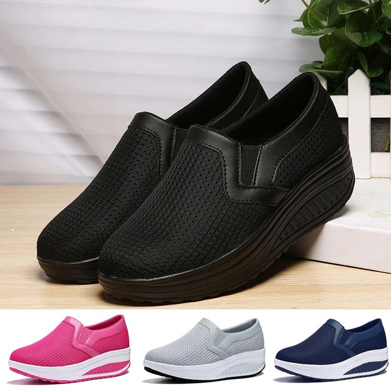 

Women Toning Shoes 5cm Increase Height Fitness Female Gyms Black High Heels For Ladies Sneakers Thick Sole Sports Footwear