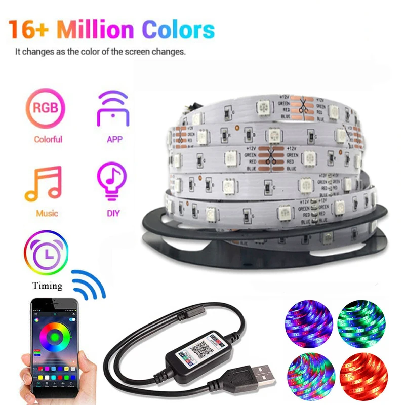 

LED Light Strips 1/2/5M USB Color Changing Lights RGB 5050 Decoration BackLight Lamp Night light timing String with App Control