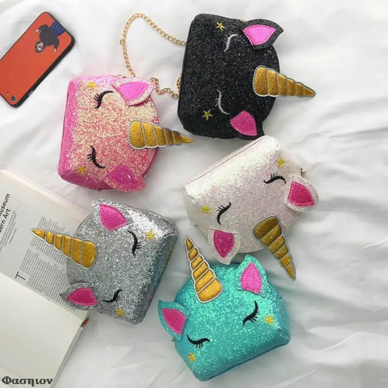 Рюкзак женский из ПУ кожи с блестками и единорогом | Багаж сумки