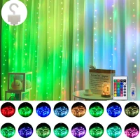 new rgb 16 color changing curtain light remote control christmas decoration for bedroom fairy holiday garland navidad decor
