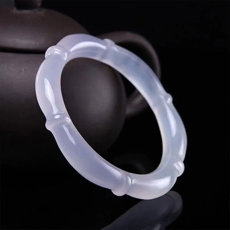 

Hot selling natural hand-carve White chalcedony bamboo joint jade Baranglet 54-62mm bracelet fashion Men Women Luck Gifts