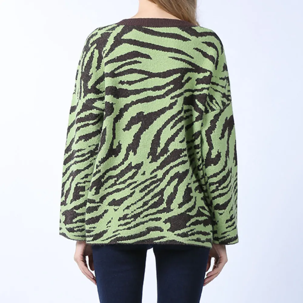 

ZOTTSOZ Pullovers Casual Fashion Knitted Zebra Striped Sweater Women Clothing 2021 Loose Vintage Harajuku Knitwear Jumper Street
