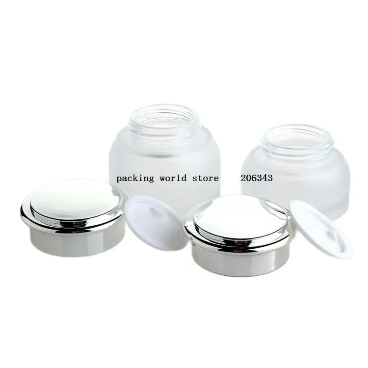 50 г матовая стеклянная банка с серебряной крышкой для ночного дневного