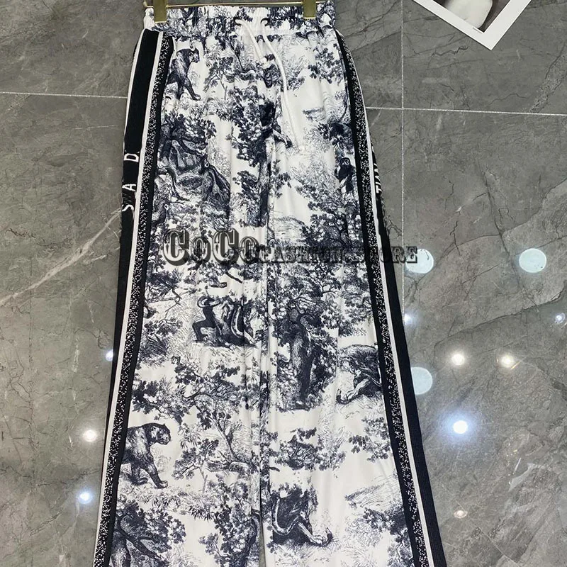 

Luxury design high end 21 women Fashion new Zoo series print Letter jacquard High Waist Bell Bottom long pants streetwear woman
