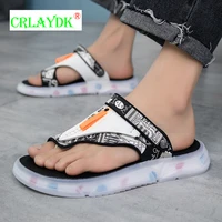 crlaydk leather men flip flops printed african thick sole footwear beach sandals casual walking slippers travel soft slide shoes