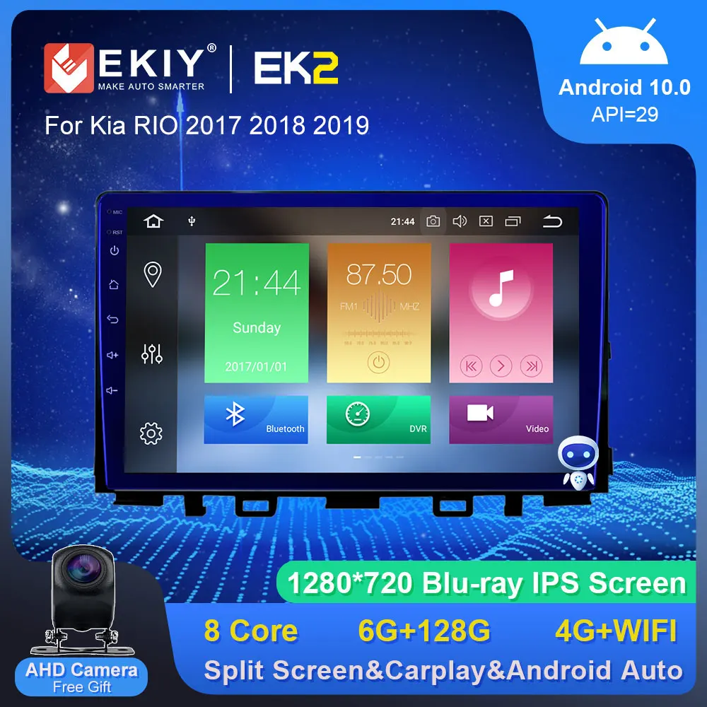 

EKIY Android Auto Car Radio For Kia RIO 2017 2018 2019 Stereo GPS Navi Autoradio Multimedia Carplay Blu-Ray IPS BT No 2 Din DVD