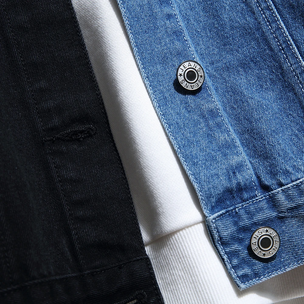 Мужская джинсовая куртка с соединенный внакрой деним, синяя, черная, модная  верхняя одежда | АлиЭкспресс
