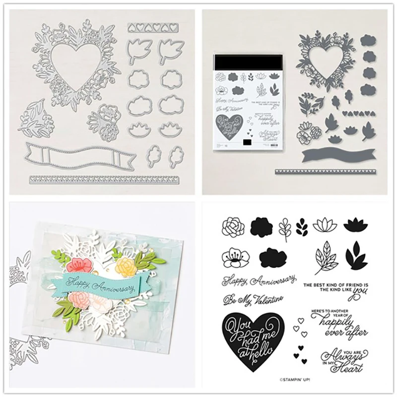 

Flower love Metal Cutting Dies and Stamps Stencil Scrapbooking DIY Album Stamp Paper Card Embossing Decor Craft
