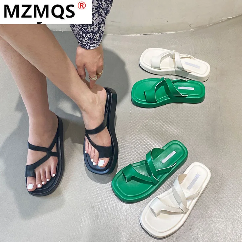 

Summer Women Slippers 2021 Fashion New Open Toe Flat Heel Casual Women Shoes Outdoor PU Pinch Flip Flops Beach Women Sandals